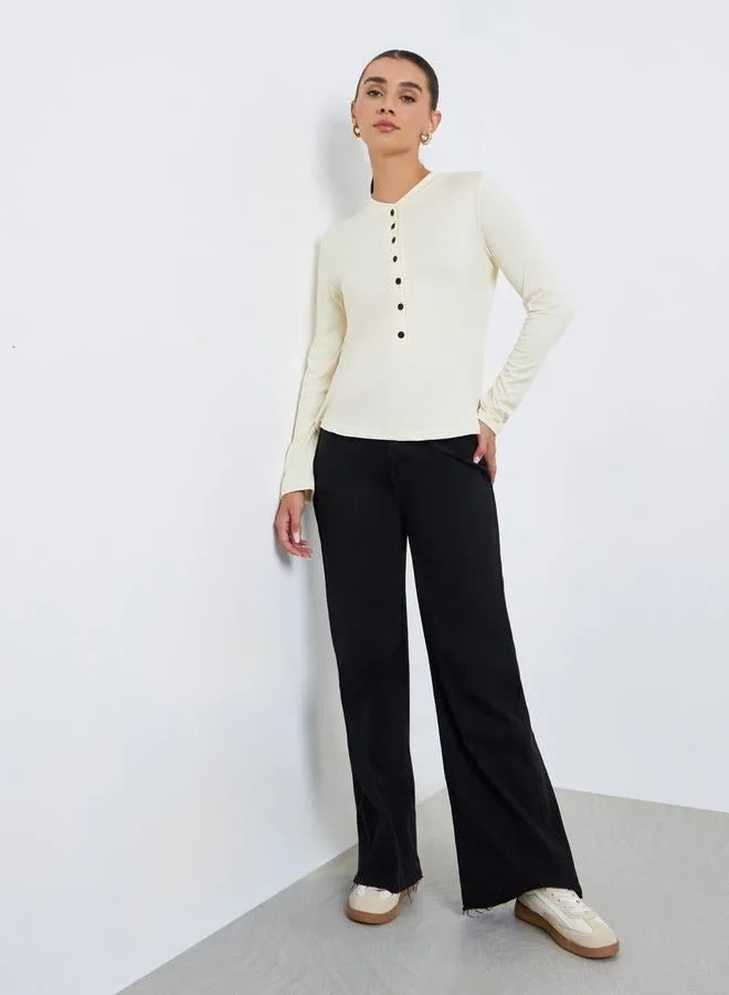 Styli Women Button-Front Long Sleeve T-Shirt